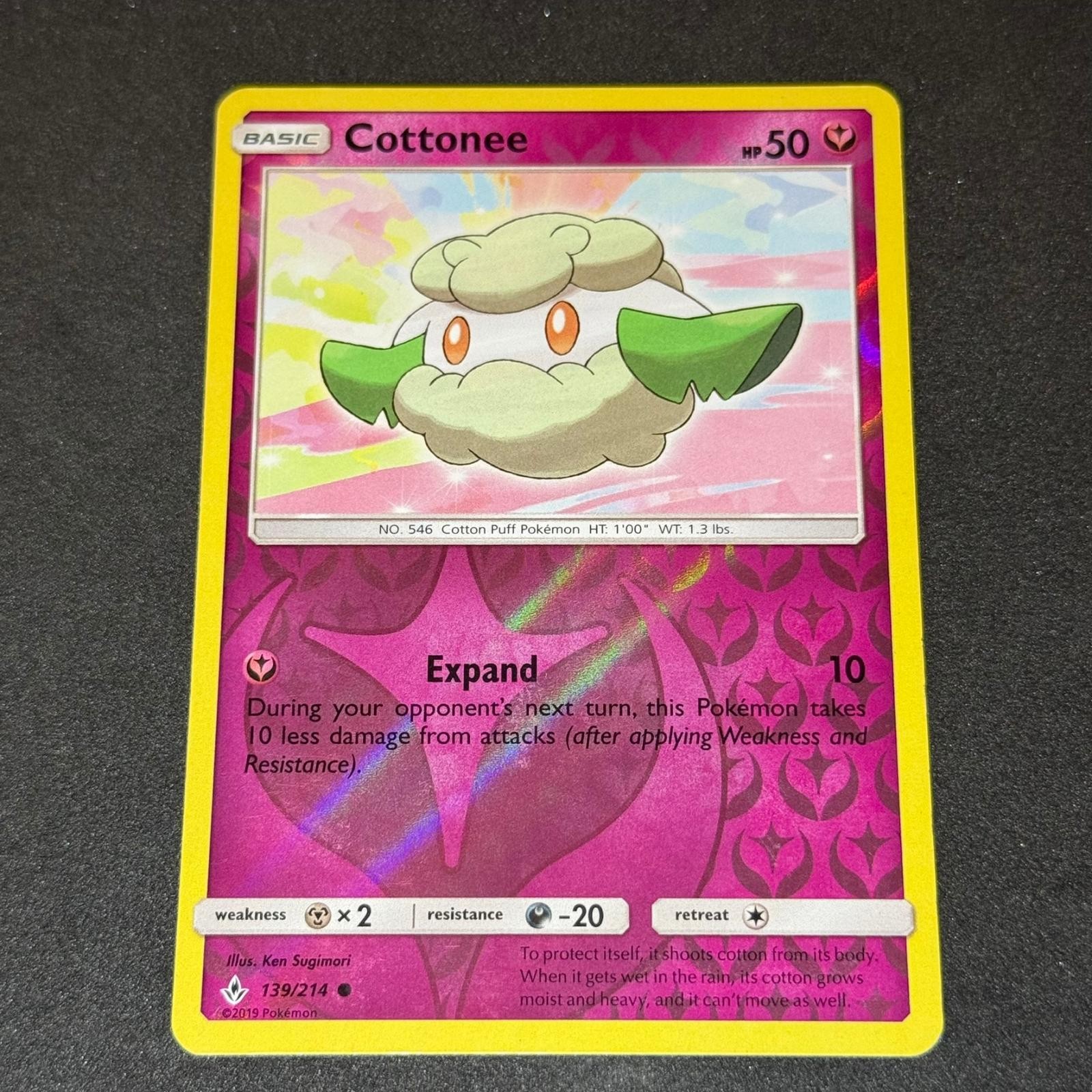 Cottonee 139/214 Common Unbroken Bonds Pokemon Reverse Holo Heavily Played