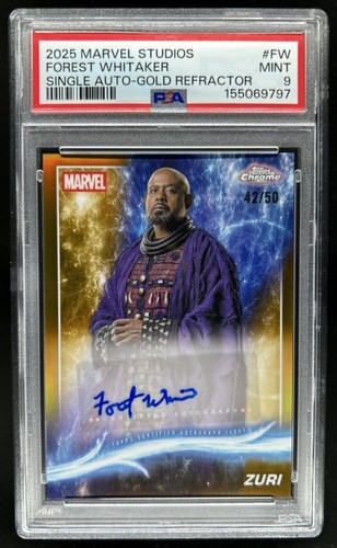2025 Topps Chrome Marvel Forest Whitaker as Zuri Auto Gold Refractor #/50 PSA 9