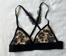 VS PINK Victoria Secret Bralette Bra Lace Black Size Large Floral Sheer Strappy