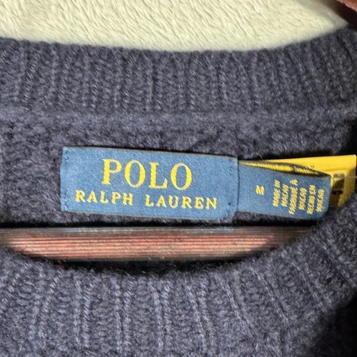 Polo Ralph Lauren Sweater Mens Medium Blue Cable Knit Wool Alpaca Pullover Warm - Picture 4 of 10