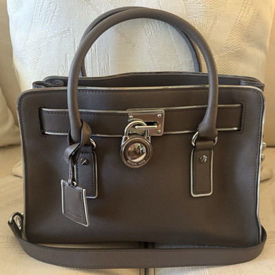 Michael Kors Hamilton Gray Satchel Top Handle, Zip, PadLock