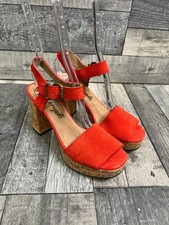 Free People Brooke Sandalen Gr. UK 4 rot Wildleder Kork Absatz Plateau Sommer Boho