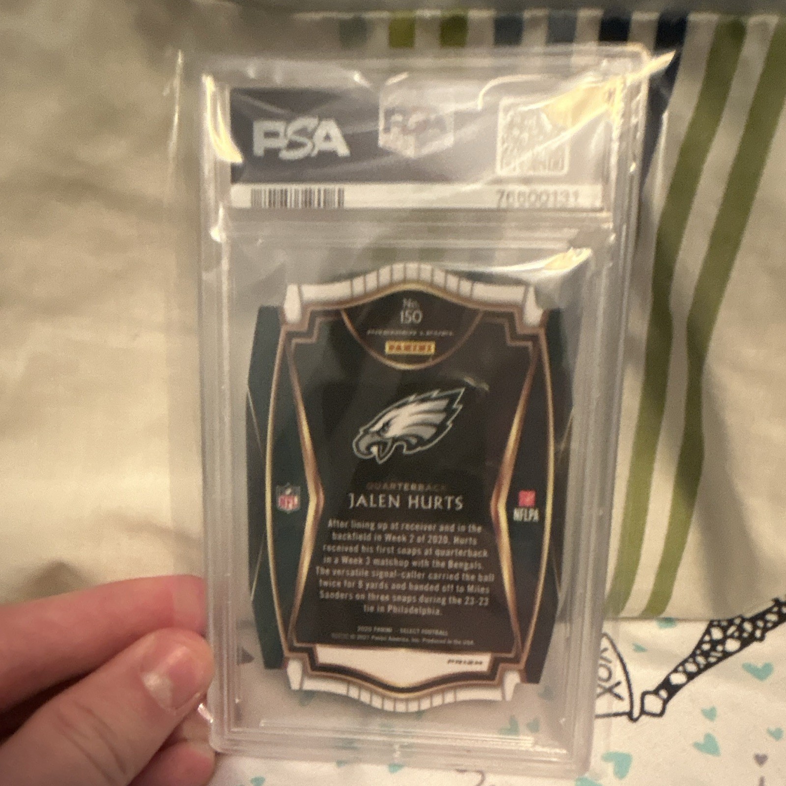 Panini 2020 Select #150 Jalen Hurts Die-Cut Light Blue Prizm PSA 9 Eagles view 2