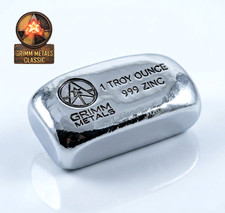 1 Troy Ounce .999 Fine Zinc Bullion Bar - Hand Poured & Stamped - GRIMM METALS