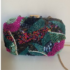 Sfera Beaded Sequin Clutch Bag with Chain Strap  Handmade Look Evening Purse