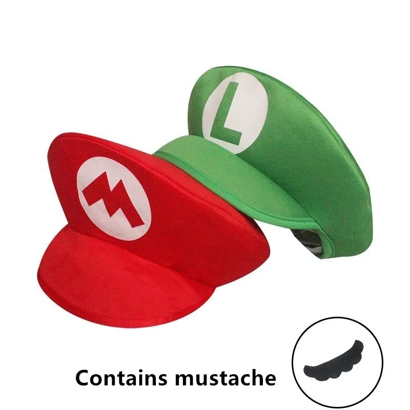 Mario & Luigi Foam Hat Cap and Moustaches Costume Party Cosplay Shows Dress Up