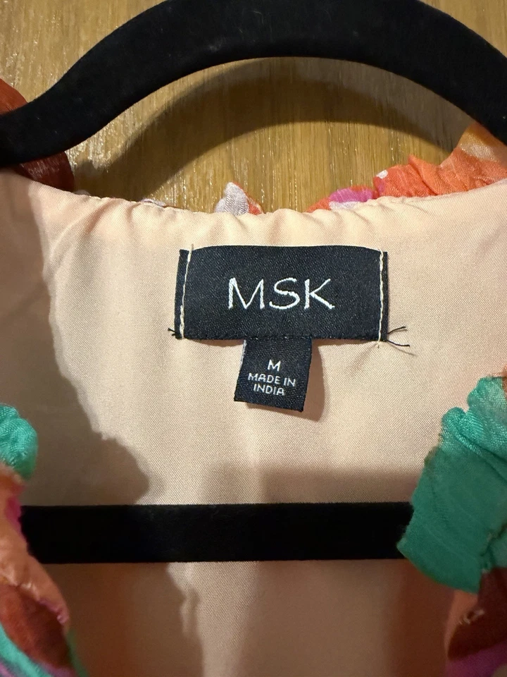 Vestido para mujer MSK floral sin mangas talla M, naranja gasa Foto 2 de 4