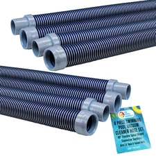 8 Piece Swimming Pool Vacuum Cleaner Hose Set, Blue & Gray 40" Flexible Sections