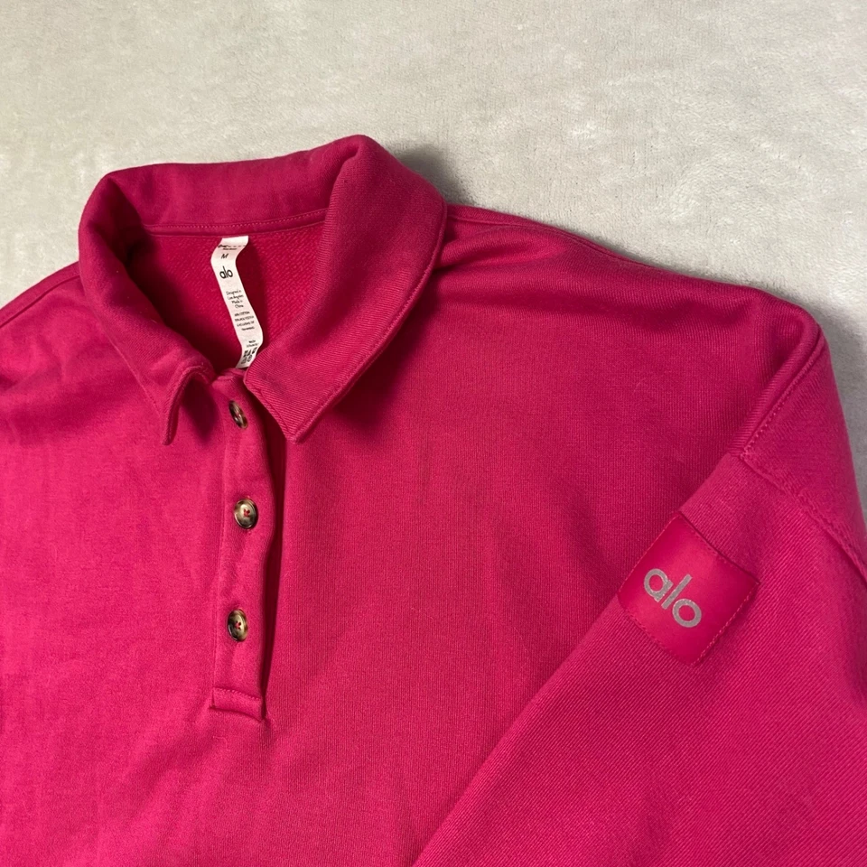 Alo Yoga Cropped Polo Sweatshirt Bright Pink Long Sleeve Pullover Women's M - Image 4 of 4