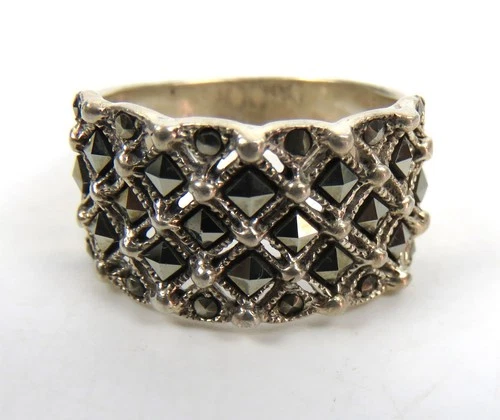 Vintage Wide Marcasite Sterling 925 Silver Ring Size 8 Jewelry