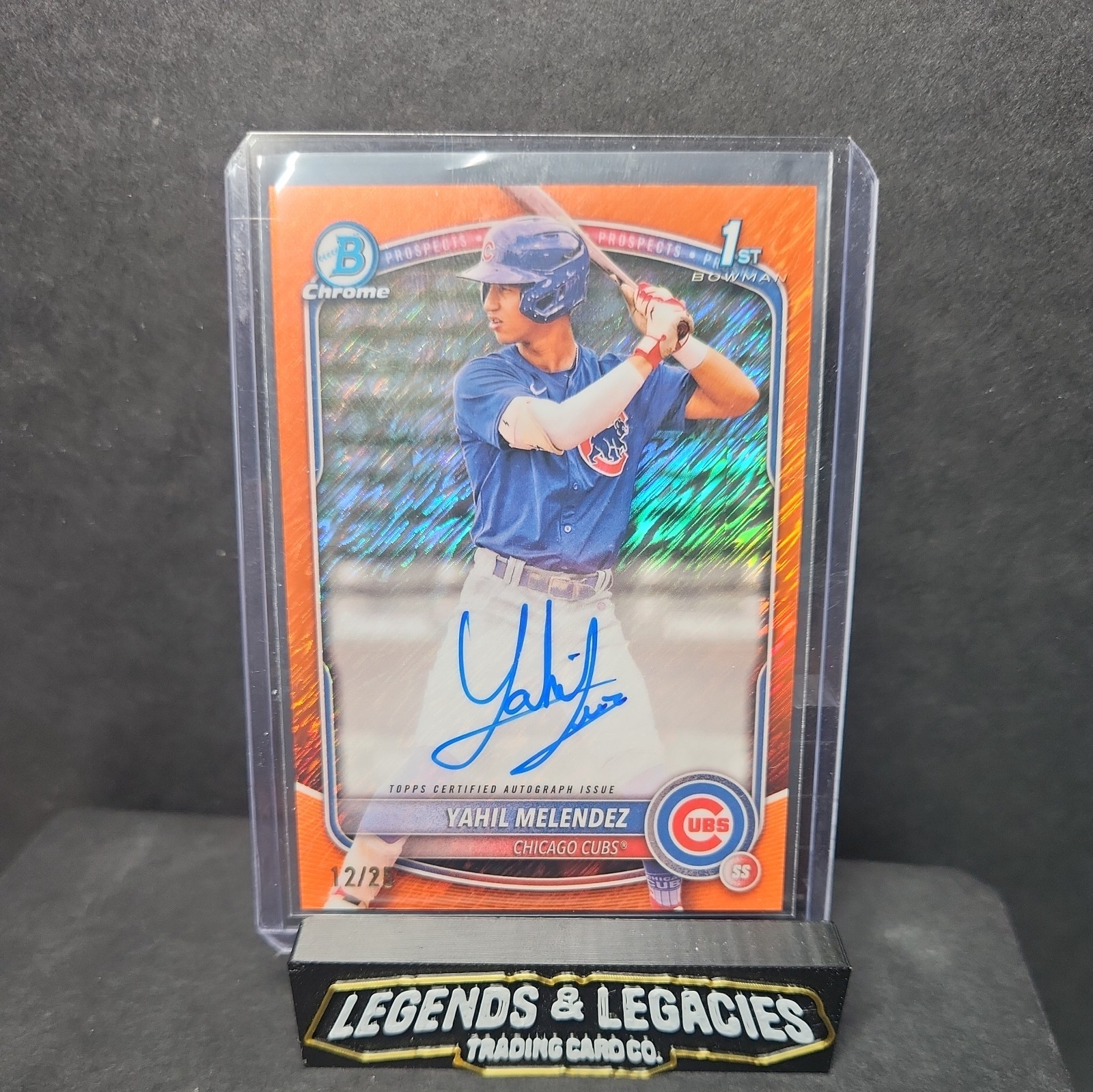 2025 Bowman Chrome 1st Yahil melendez Auto Orange shimmer  /25 Cubs 🔥🔥🔥
