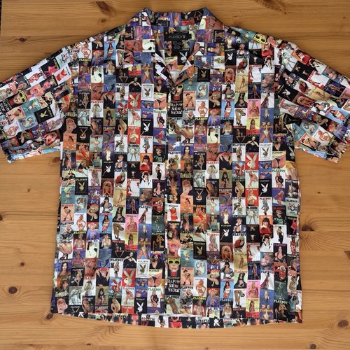 Vintage 90s Playboy Magazine Cover Collage Button Up Shirt Multicolor L 