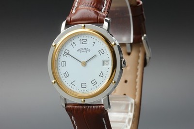 [Near MINT] Vintage Hermes Clipper Date Gold Silver Quarts Women's Watch