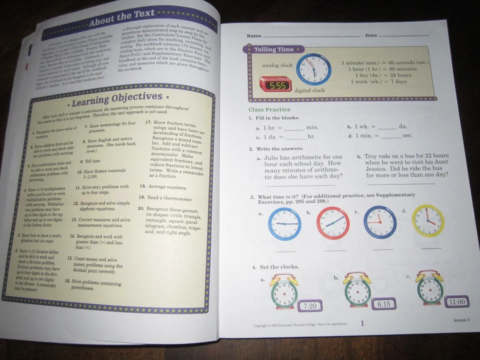 Abeka 3rd Grade Arithmetic Worktext Student Book Fifth Edition # 104515 - Image 3 of 4