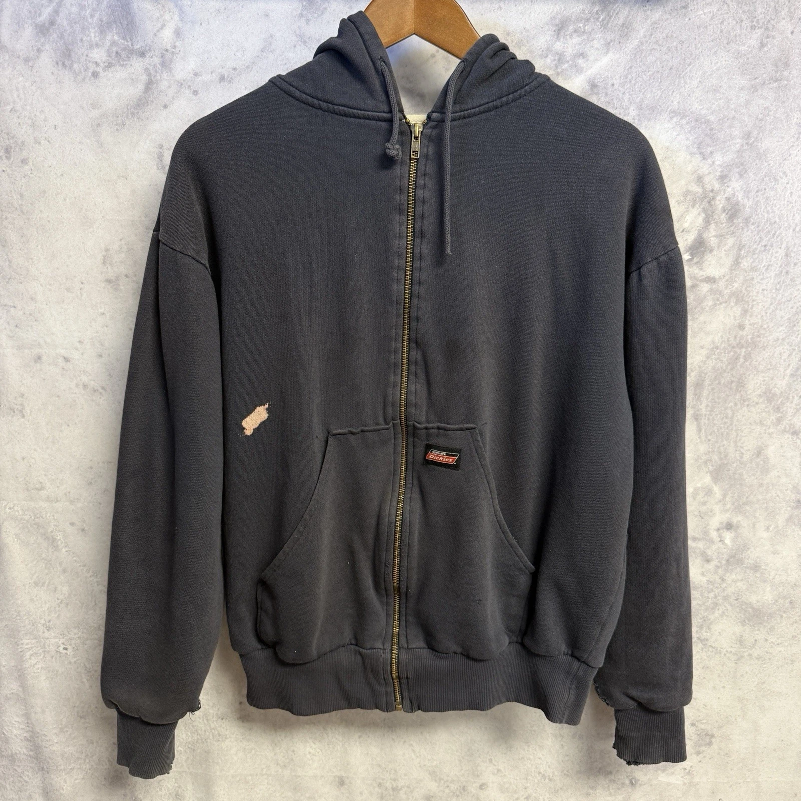 Dickies Thermal Lined Hoodie Sweatshirt Mens Medium Navy Blue Zip Grunge
