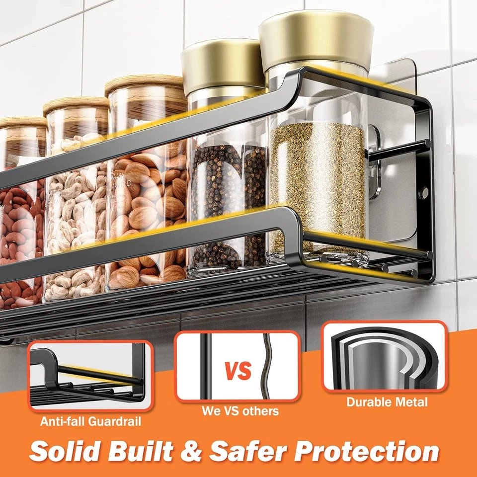 Organizador de estante de especias montado en la pared - Paquete de 4 para gabinetes de cocina y despensas Foto 4 de 4