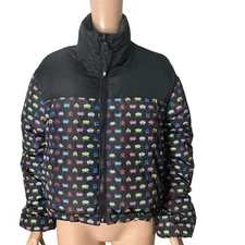 Zara Space Invaders Reversible Quilted Puffer Jacket Womens XS Oversized