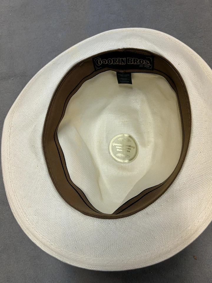 Goorin Bros Hat Fedora Fitted Mens Large White Shantung Straw Hand Woven USA - Image 4 of 4