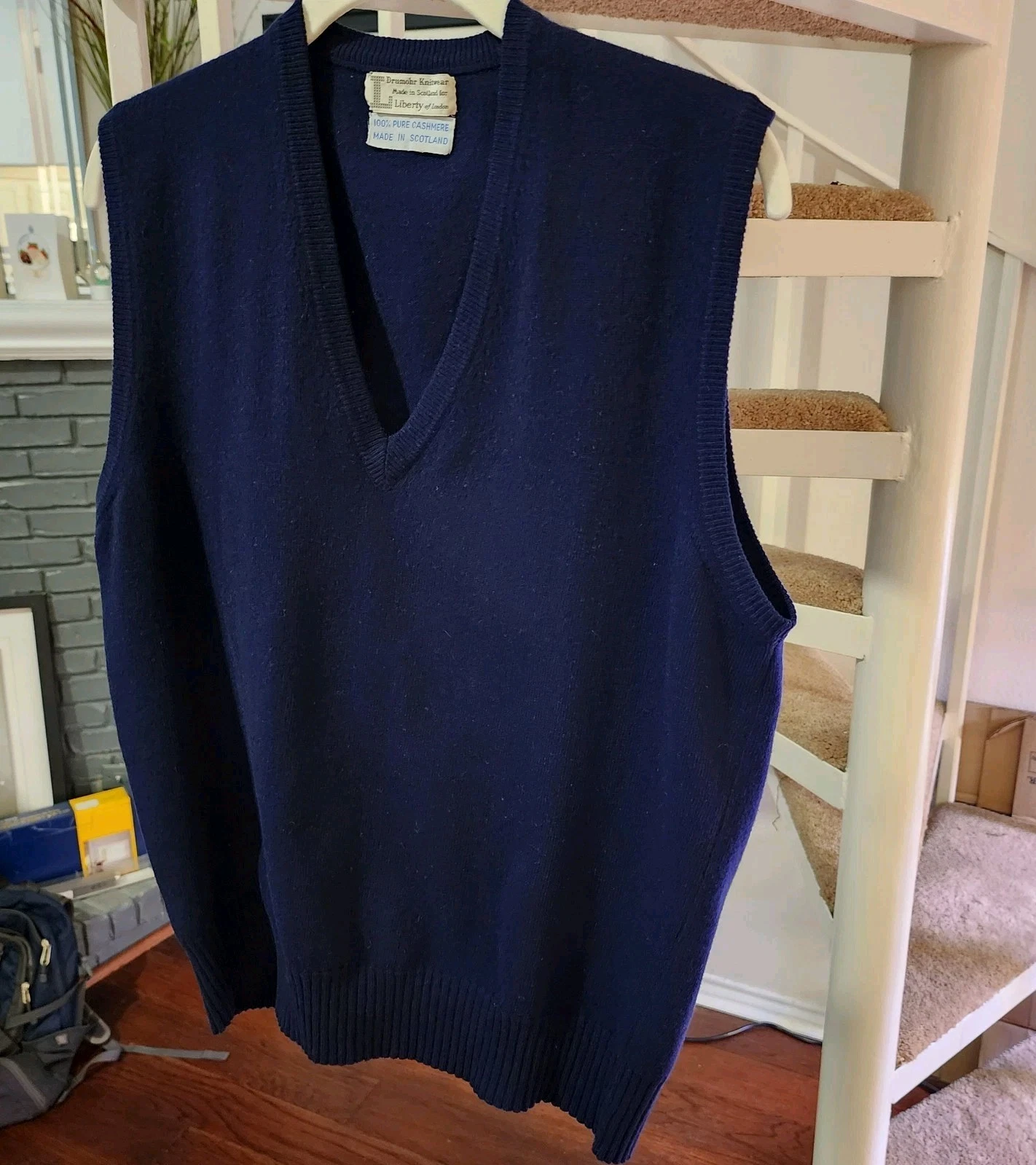 Liberty London x Drumohr Knitwear Vintage 100% Cashmere Vest Blue Made Scotland - product detail image 6
