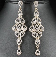 DROPS AUSTRIAN CRYSTAL RHINESTONE GOLD CHANDELIER DANGLE EARRINGS BRIDAL E2088G