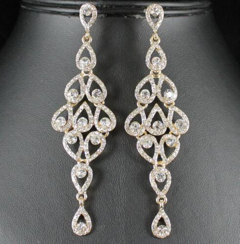 GOUTTES CRISTAL AUTRICHIEN STRASS OR LUSTRE PENDENTIF BOUCLES D'OREILLES MARIÉE E2088G - Photo 1/3