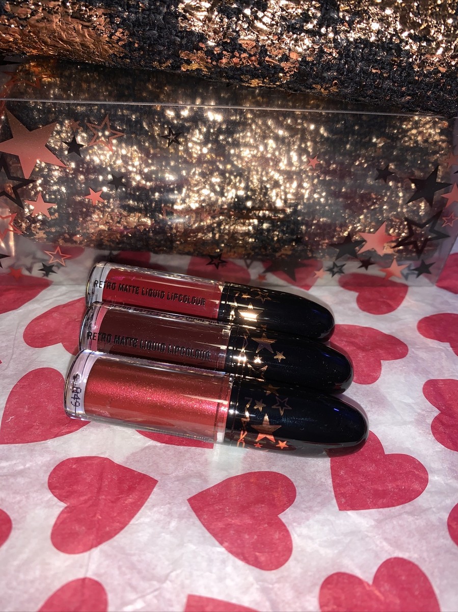 Brand New Authentic Mac Lucky Stars Retro Matte Liquid Lip Red Kit