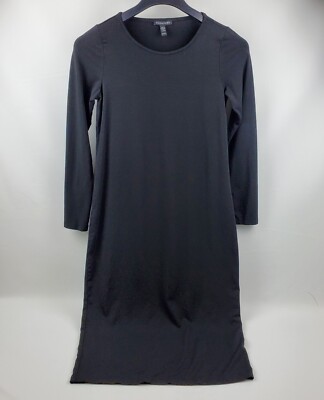 Eileen Fisher Womens Maxi Dress Long Sleeve Round Neck Pullover Black Size  XXS | eBay