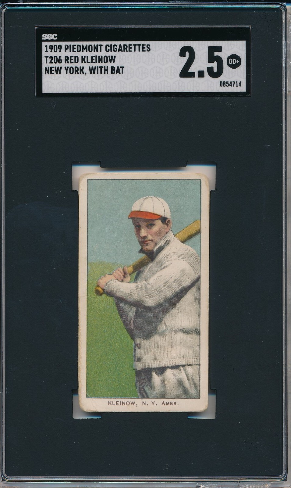 1909 T206 PIEDMONT - RED KLEINOW, NY, WITH BAT - SGC 2.5 GD+ (SVSC) -CENTERED!
