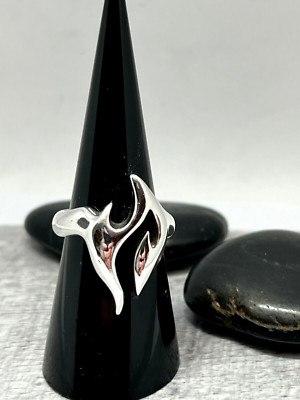 Vintage 925 Sterling Silber Flammen Ring Gr. 7 massiv Guss Modernist signiert WI&