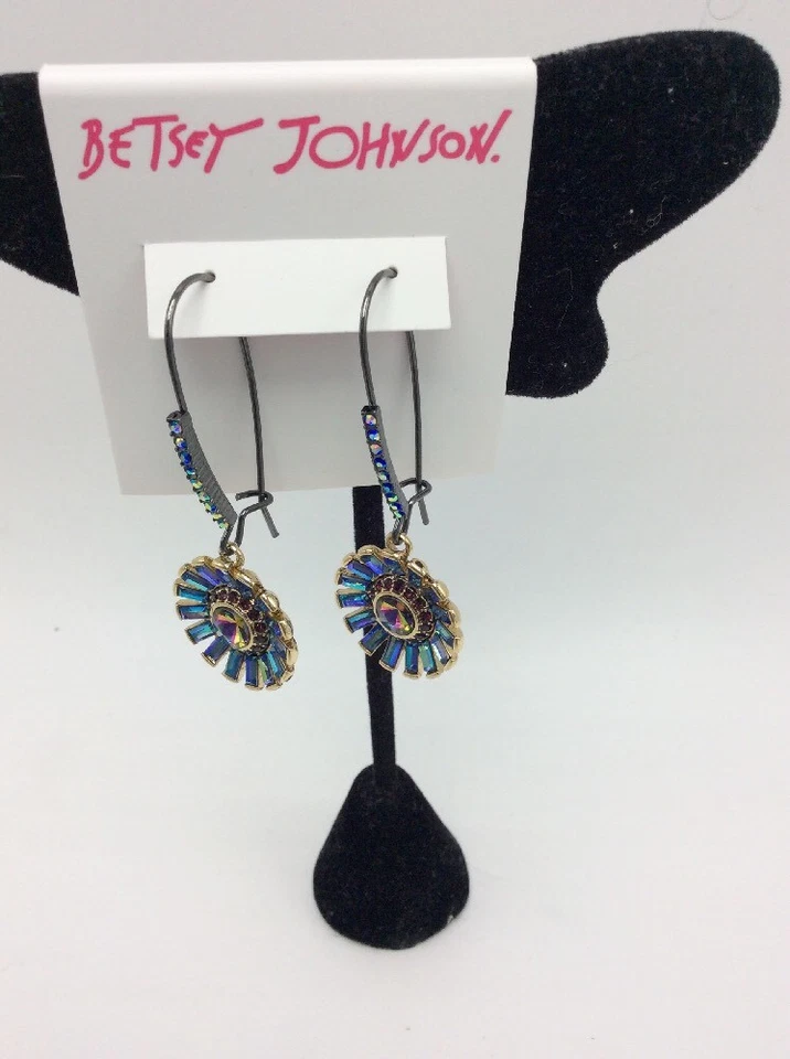 Pendientes colgantes Betsey Johnson tono hematita flor $42 F206 Foto 2 de 4