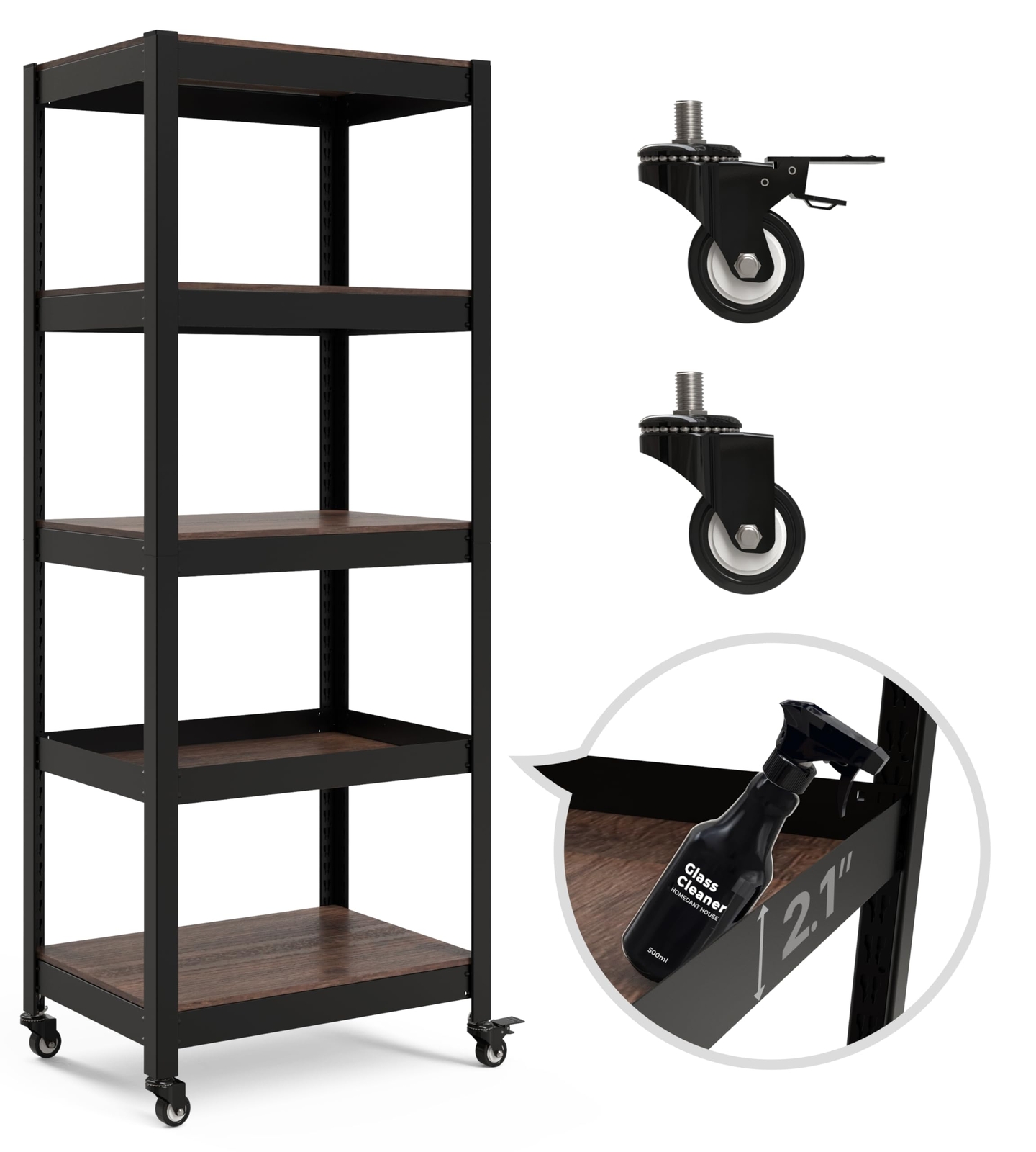 House 5-Tier Metal Boltless Rolling Cart Shelf Rack Casters Heavy Duty Lamina...