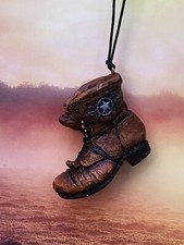 RESIN WESTERN COWBOY BOOT CHRISTMAS ORNAMENT EUC