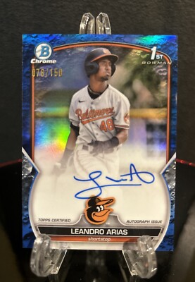 2023 Leandro Arias 1st  Bowman Chrome Blue Lunar Crater Auto Card /150 #CPA-LA