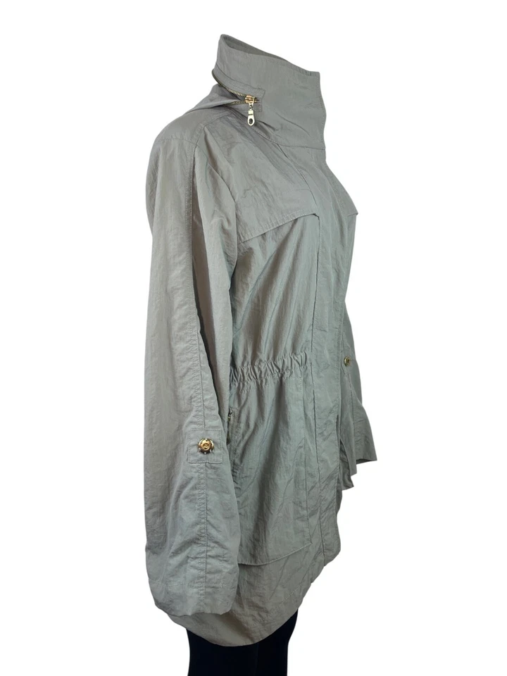 G.E.T серый женщин парка пальто с золотой молнии высоты шеи регулируемая талия Sz M - Изображение 2 из 4