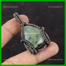 Womens day Deal Moss Prehnite Stone Wife Wire Wrapped New Pendant Jewelry Copper