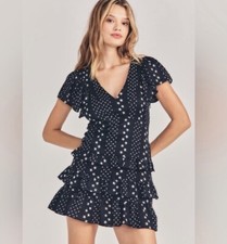 LoveShackFancy Higgins Star Silk Blend Dress Size 6 Black