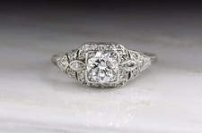 1 CT White Round Cut Simulated Diamond Retro Art Deco Antique Ring In 925 Silver