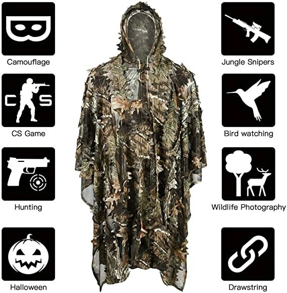 3D Leaves Camouflage Ghillie Poncho Camo Cape Cloak Stealth Ghillie Suit - Image 4 of 4