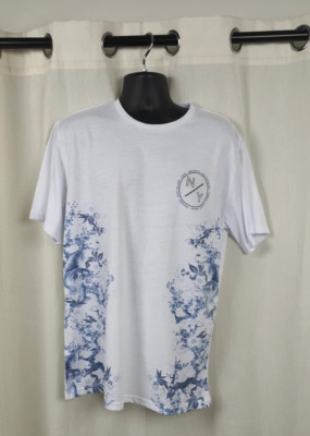 Label J weißes T-Shirt mit Rundhalsausschnitt und Blumenmuster Größe L CR054 EE 24