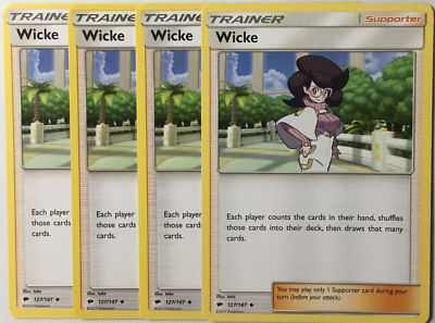POKEMON 4X WICKE 127/147 BURNING SHADOWS UNCOMMON NEAR MINT