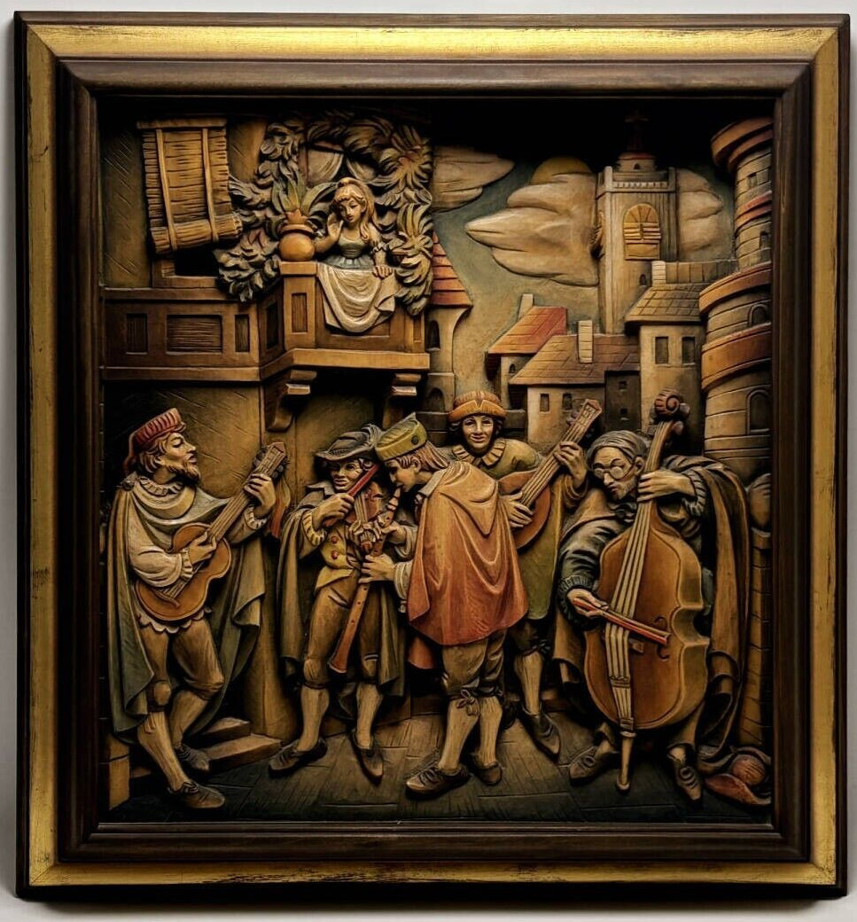 ANRI HAND CARVED WOOD CARL SPITZWEG Plaque RELIEF MURAL SCULPTURE