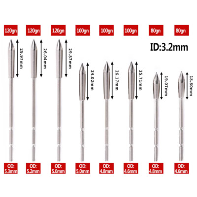 12pcs Arrow heads Stainless Steel Arrow Point Tip ID 3.2 Shaft Archery Accessory