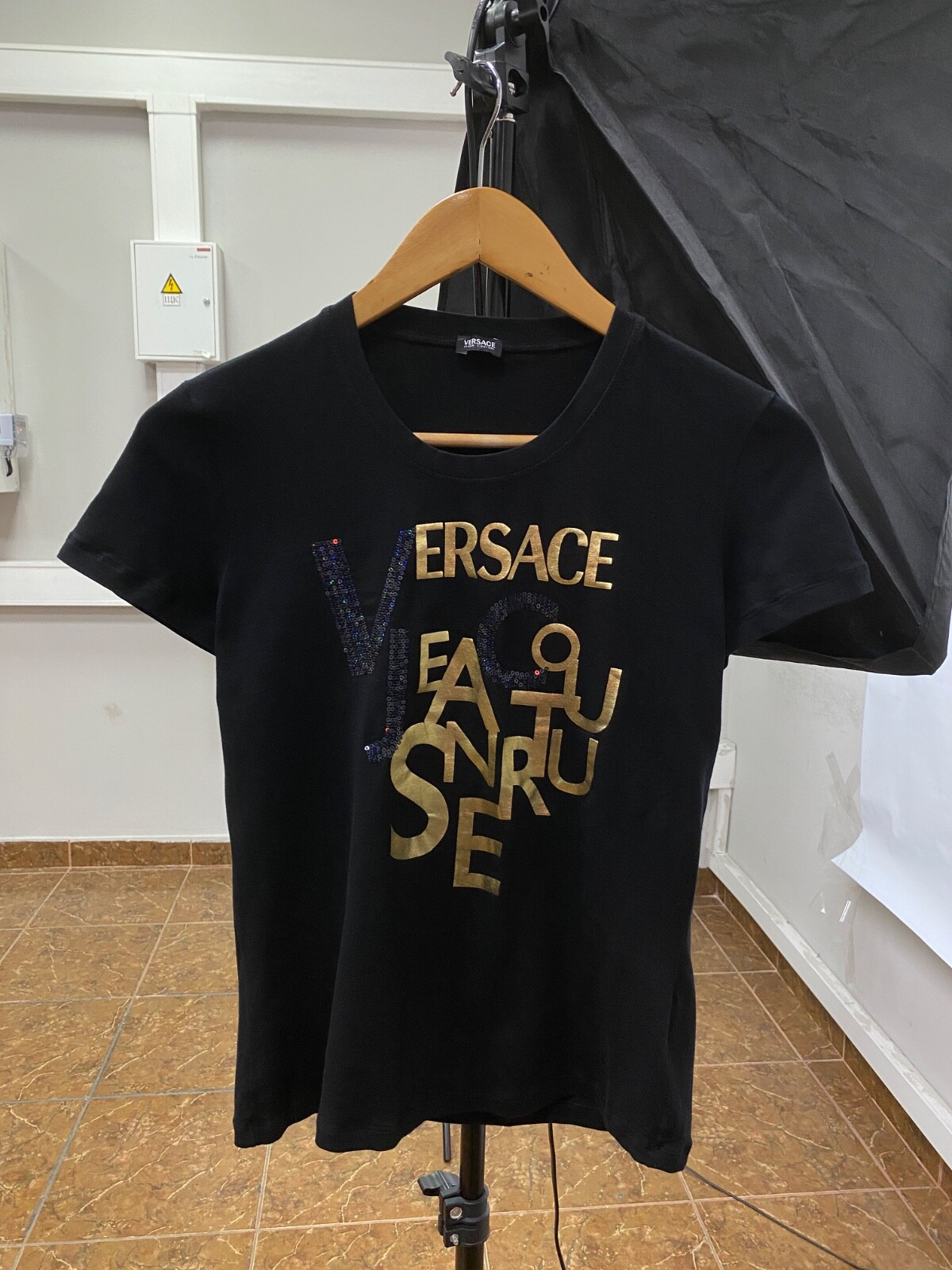 Vintage 90s Versace Archive Black Retro Women's T-Shirt Size M Rare