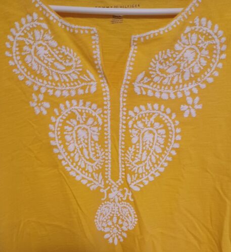 TOMMY HILFIGER Women's Sunflower Cotton Caftan Split-Neck T-Shirt Small NWT - Picture 3 of 9