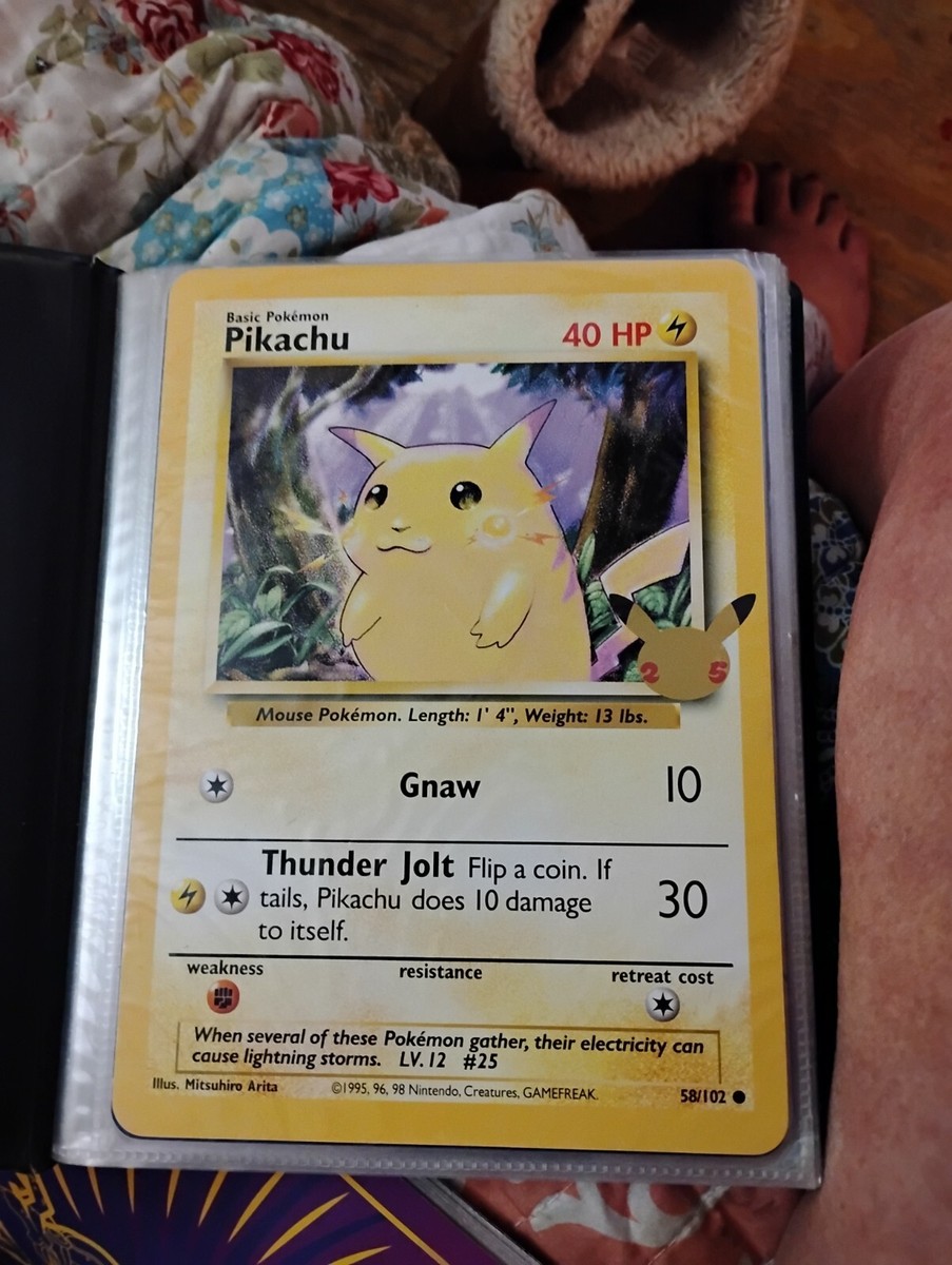 Jumbo 1995 Pikachu Gnaw Pokemon Card 58/102 Rare. 40 HP Good