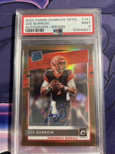 2020 Donruss Optic Joe Burrow Bronze Prizm Rated Rookie Auto PSA Mint 9