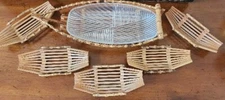 Set of Vintage Japanese Bamboo OSHIBORI TRAY Sushi Meal Holder Boat