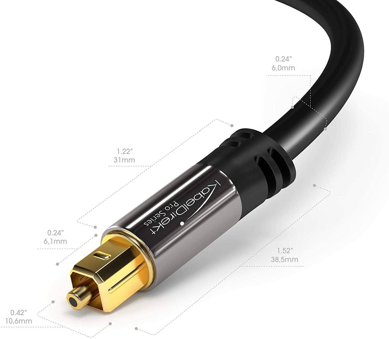 KabelDirekt Optical Digital Audio Cable Home Theater Fiber Optic Gold