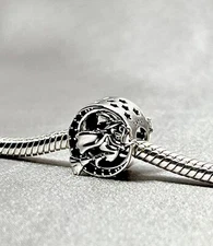 Witch On Broom Charm Bead Flying Halloween Cat Genuine 925 Sterling Silver Gift