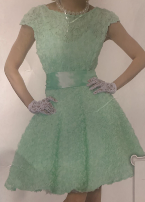 Women's Mint Green Floral Lace Tulle 1950 Prom Party Dress Costume